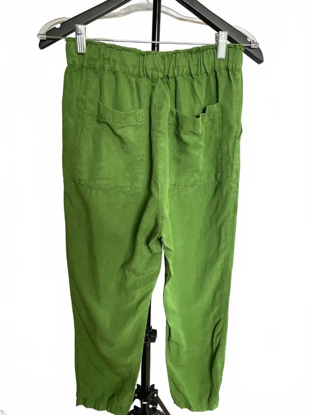 Zara Kelly Green Linen Blend Cropped Drawstring Pants XS Vibrant Bold